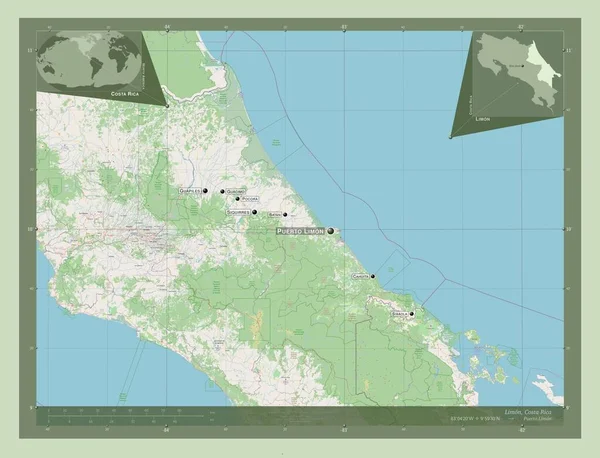 Limón Provincia Costa Rica Open Street Map Ubicaciones Nombres Las — Foto de Stock