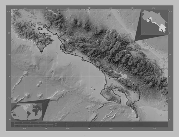 Puntarenas Provincie Costa Rica Grayscale Hoogte Kaart Met Meren Rivieren — Stockfoto