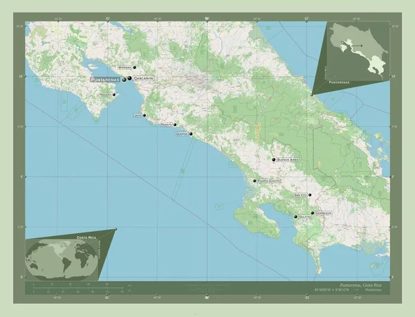 Puntarenas Provincie Costa Rica Open Plattegrond Locaties Namen Van Grote — Stockfoto