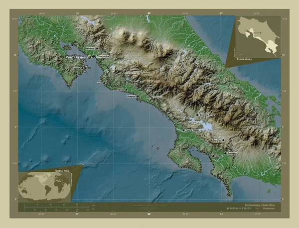 Puntarenas Επαρχία Της Κόστα Ρίκα Υψόμετρο Χάρτη Χρωματισμένο Στυλ Wiki — Φωτογραφία Αρχείου