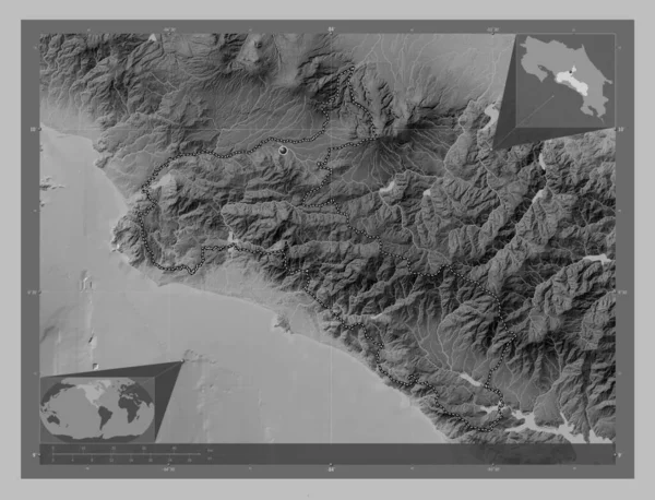 San Jose Prowincja Kostaryki Mapa Wzniesień Skali Szarości Jeziorami Rzekami — Zdjęcie stockowe