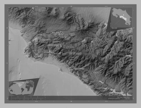 San Jose Provincie Costa Rica Grayscale Hoogte Kaart Met Meren — Stockfoto