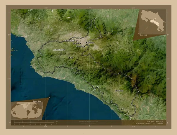 San Jose Provincie Kostarika Satelitní Mapa Nízkým Rozlišením Umístění Názvy — Stock fotografie