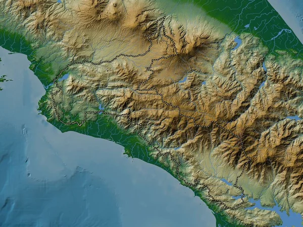 San Jose Prowincja Kostaryki Kolorowa Mapa Wzniesień Jeziorami Rzekami — Zdjęcie stockowe