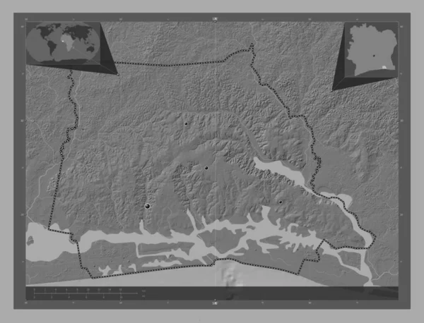 Abidžan Autonomní Oblast Pobřeží Slonoviny Mapa Nadmořské Výšky Jezery Řekami — Stock fotografie