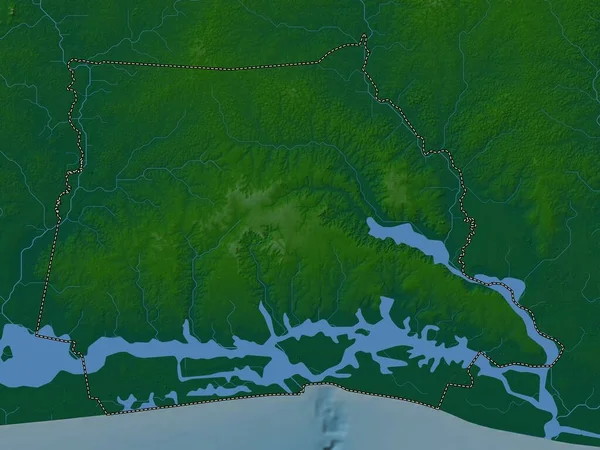 Абиджан Автономный Округ Кот Ивуар Цветная Карта Высот Озерами Реками — стоковое фото