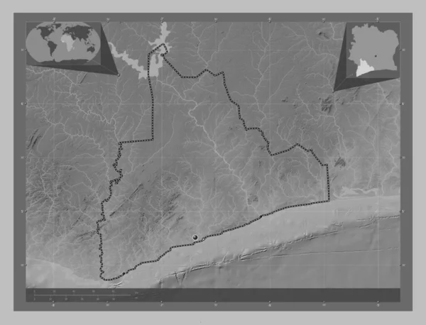 Бас Сассандра Район Кот Івуар Граймасштабна Мапа Висот Озерами Річками — стокове фото