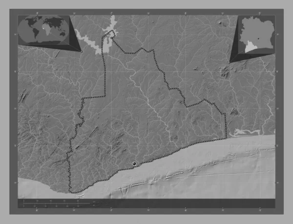 Bas Sassandra Distrito Costa Marfil Mapa Elevación Bilevel Con Lagos — Foto de Stock