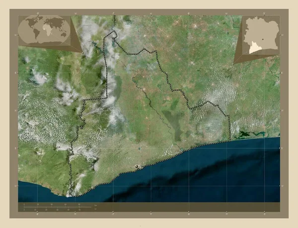 Bas Sassandra Distriktet Elfenbenskusten Högupplöst Satellitkarta Hjälpkartor För Hörnen — Stockfoto