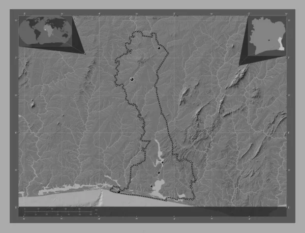 Comoe Okres Pobřeží Slonoviny Mapa Nadmořské Výšky Jezery Řekami Umístění — Stock fotografie