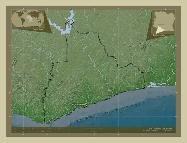 Bas Sassandra Distrito Costa Marfil Mapa Elevación Coloreado Estilo Wiki —  Fotos de Stock