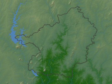 Lacs, Cote d 'Ivoire bölgesi. Gölleri ve nehirleri olan renkli yükseklik haritası