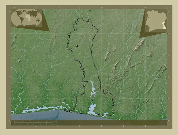 Comoe District Cote Ivoire Elevation Map Colored Wiki Style Lakes — Stock Photo, Image