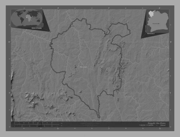 Denguele District Cote Divoire 호수와 지역의 도시들의 위치와 Corner Auxiliary — 스톡 사진