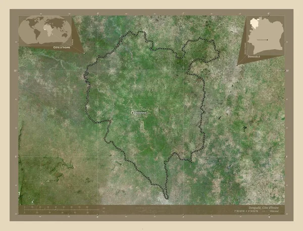Denguele Bezirk Von Cote Ivoire Hochauflösende Satellitenkarte Orte Und Namen — Stockfoto