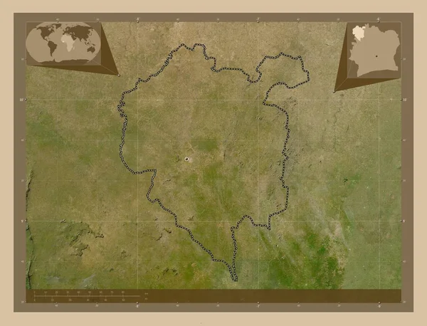 Denguele 科特迪瓦区 低分辨率卫星地图 角辅助位置图 — 图库照片