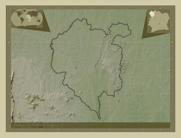 Денгель Район Кот Ивуар Карта Высоты Окрашенная Вики Стиле Озерами — стоковое фото