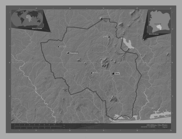 Goh Djiboua District Cote Ivoire Bilevel Elevation Map Lakes Rivers — Stock Photo, Image