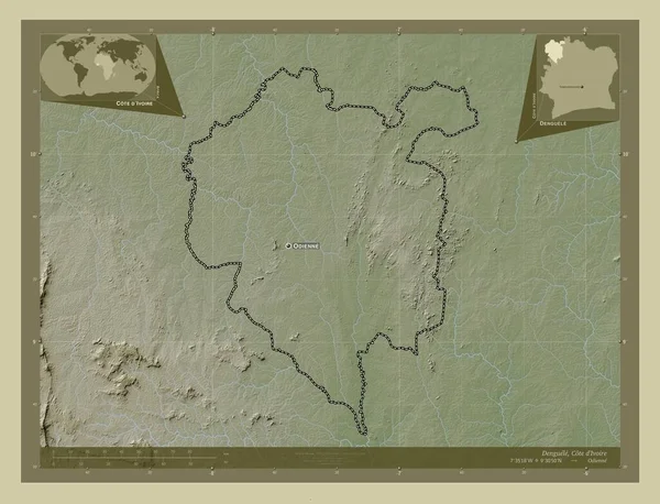 Denguele Okręg Wybrzeża Kości Słoniowej Mapa Wzniesień Kolorowa Stylu Wiki — Zdjęcie stockowe