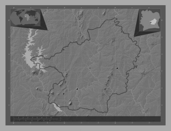 Lacs Okres Pobřeží Slonoviny Mapa Nadmořské Výšky Jezery Řekami Umístění — Stock fotografie