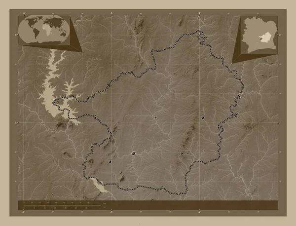 Lacs Dzielnica Wybrzeża Kości Słoniowej Mapa Elewacji Kolorowe Sepia Dźwięki — Zdjęcie stockowe