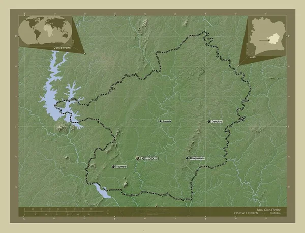 Lac Elefántcsontpart Körzete Magassági Térkép Színes Wiki Stílusban Tavak Folyók — Stock Fotó