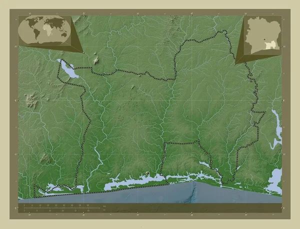 Lagunes Elefántcsontparti Körzet Magassági Térkép Színes Wiki Stílusban Tavak Folyók — Stock Fotó