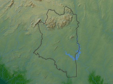 Montagnes, Cote d 'Ivoire bölgesi. Gölleri ve nehirleri olan renkli yükseklik haritası