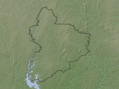 Vallee du Bandama, Fildişi Sahili. Yükseklik haritası göller ve nehirlerle wiki stilinde renklendirilmiştir