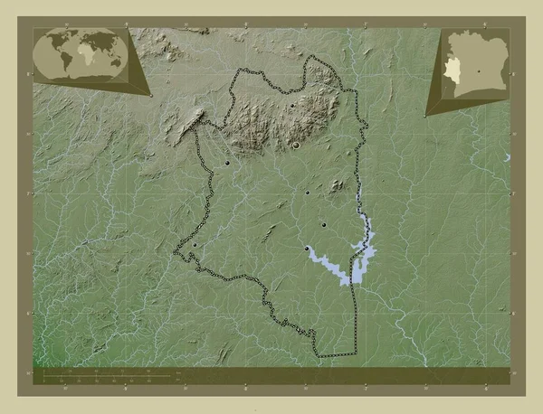 Montagnes Bezirk Côte Ivoire Höhenkarte Wiki Stil Mit Seen Und — Stockfoto