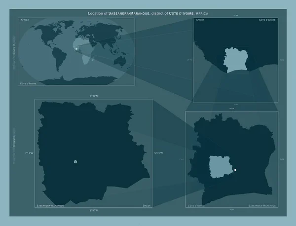Sassandra Marahoue Cote Divoire 지역입니다 도표는 규모의 지도에서 지역의 위치를 — 스톡 사진
