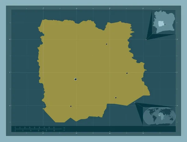 Sassandra Marahoue ディヴォワール県 しっかりした色の形 地域の主要都市の場所 コーナー補助位置図 — ストック写真