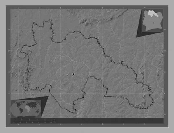 Savanes Elefántcsontpart Kétszintes Domborzati Térkép Tavakkal Folyókkal Saroktérképek Kiegészítő Helymeghatározási — Stock Fotó
