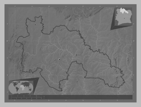 Savanes Distriktet Elfenbenskusten Grayscale Höjdkarta Med Sjöar Och Floder Platser — Stockfoto