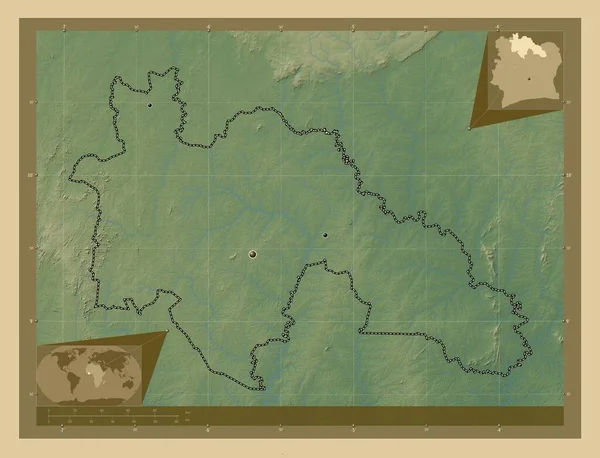 Savanes Distriktet Elfenbenskusten Färgade Höjd Karta Med Sjöar Och Floder — Stockfoto