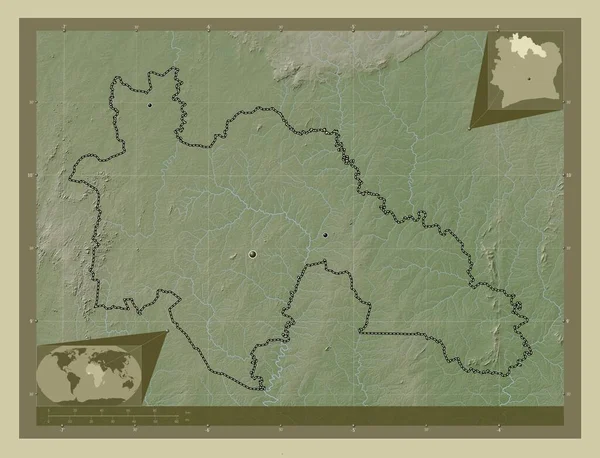 Savanes District Van Ivoorkust Hoogtekaart Gekleurd Wiki Stijl Met Meren — Stockfoto