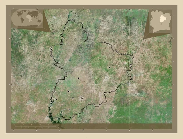 Vallee Bandama 科特迪瓦区 高分辨率卫星地图 该区域主要城市的所在地点 角辅助位置图 — 图库照片
