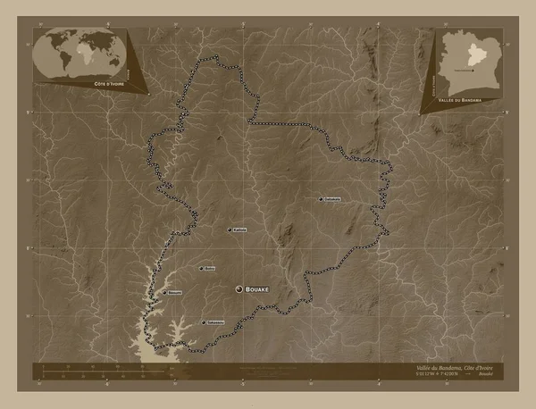 Vallee Bandama Okres Pobřeží Slonoviny Zdvihová Mapa Zbarvená Sépiovými Tóny — Stock fotografie