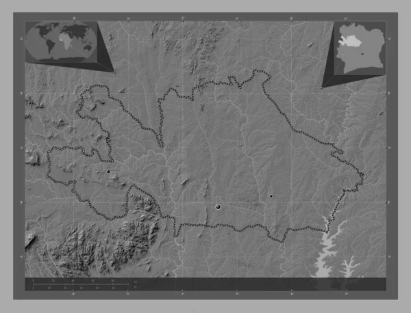 Woroba Okres Pobřeží Slonoviny Mapa Nadmořské Výšky Jezery Řekami Umístění — Stock fotografie