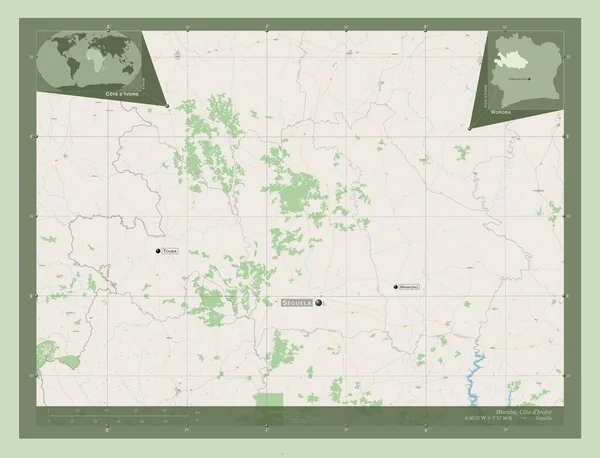 Woroba Distrito Costa Marfim Abrir Mapa Rua Locais Nomes Das — Fotografia de Stock