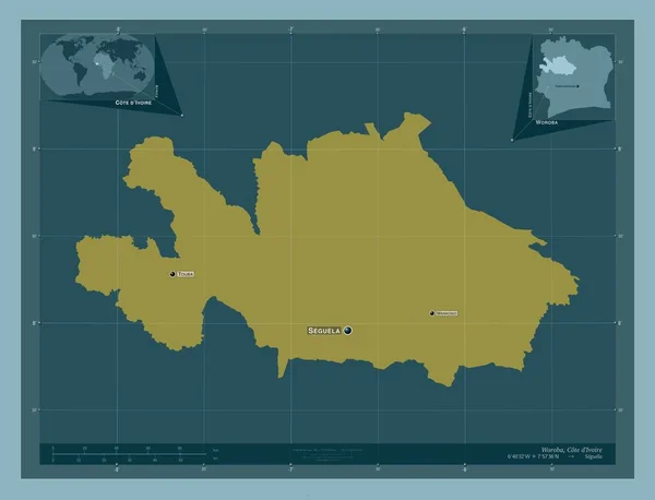 Woroba District Van Ivoorkust Stevige Kleurvorm Locaties Namen Van Grote — Stockfoto