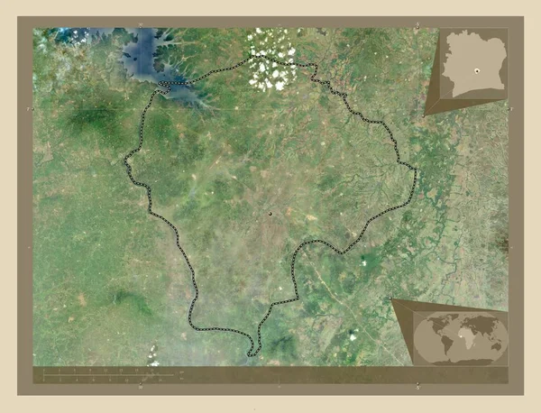Yamoussoukro ディヴォワールの自治区 高解像度衛星地図 コーナー補助位置図 — ストック写真