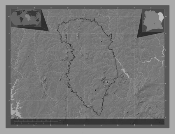 Zanzan Okres Pobřeží Slonoviny Mapa Nadmořské Výšky Jezery Řekami Umístění — Stock fotografie