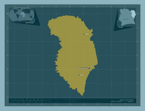 Zanzan District Van Ivoorkust Stevige Kleurvorm Locaties Namen Van Grote — Stockfoto