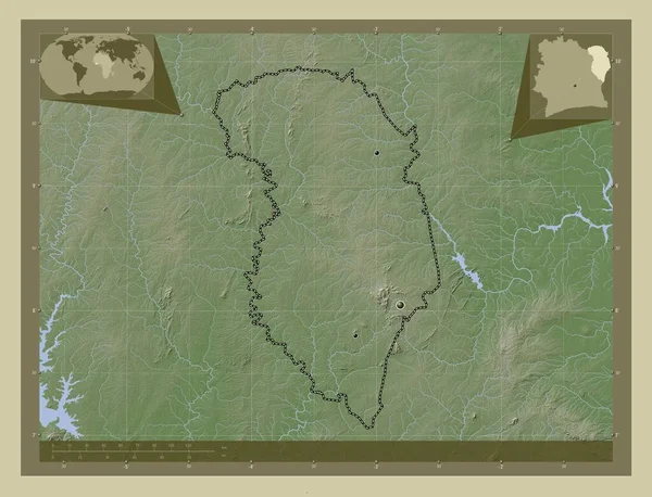 Zanzan Distriktet Elfenbenskusten Höjd Karta Färgad Wiki Stil Med Sjöar — Stockfoto