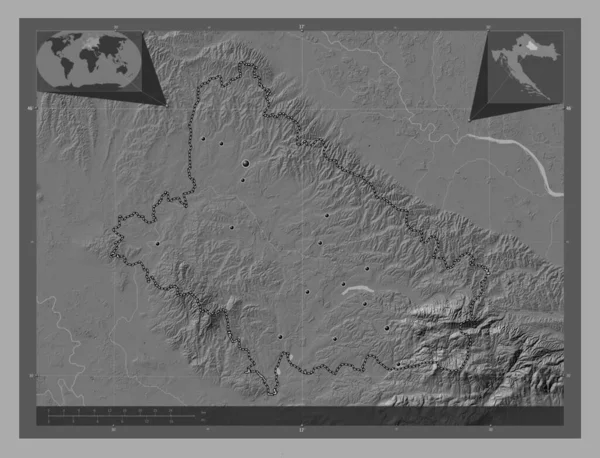 Bjelovarska Bilogorska Powiat Chorwacki Dwupoziomowa Mapa Jeziorami Rzekami Lokalizacje Dużych — Zdjęcie stockowe