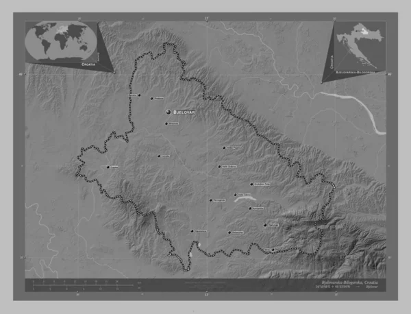 Bjelovarska Bilogorska Provincie Kroatië Grayscale Hoogte Kaart Met Meren Rivieren — Stockfoto