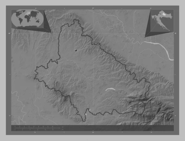 Bjelovarska Bilogorska Provincie Kroatië Grayscale Hoogte Kaart Met Meren Rivieren — Stockfoto