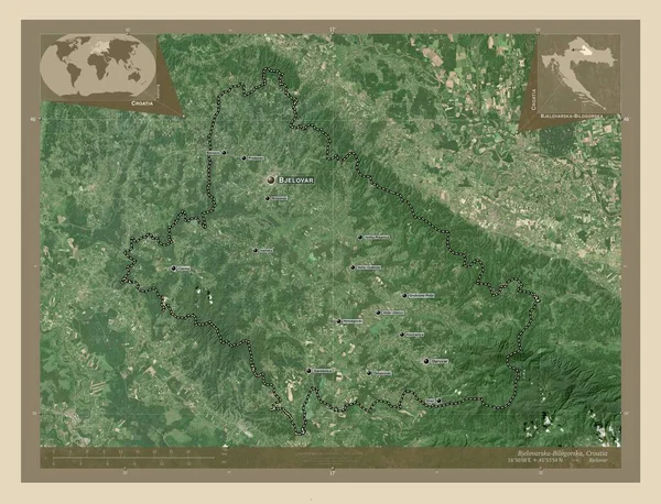 Bjelovarska Bilogorska Επαρχία Κροατίας Υψηλής Ανάλυσης Δορυφορικός Χάρτης Τοποθεσίες Και — Φωτογραφία Αρχείου