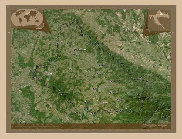 Bjelovarska Bilogorska Contea Croazia Mappa Satellitare Bassa Risoluzione Località Nomi — Foto Stock